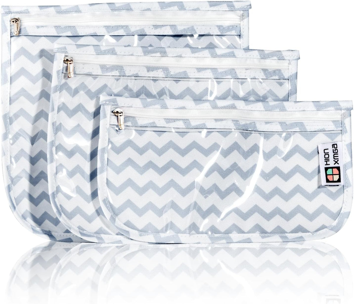 HIONXMGA TSA Approved Toiletry Bag, Set of 3 Clear Travel Toiletry Bag Quart Size Zipper Travel Pouch, Waterproof Makeup Cosmetic Bag for Women Men Kids Toiletries Carry on, Cacti A