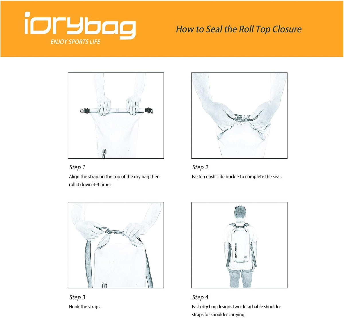 IDRYBAG Dry Bag for Kayaking Waterproof 2L/5L/10L/15L/20L, Small Dry Sack Waterproof Bag for Boating