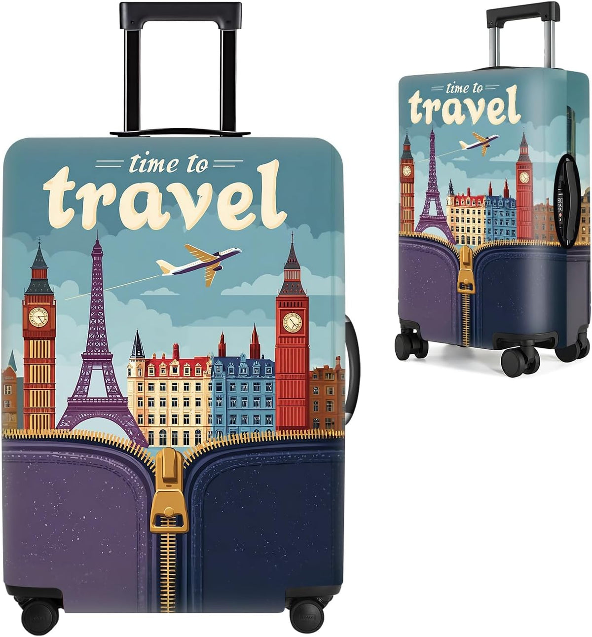 All Over Daisy Print Luggage Cover – Blue Suitcase Protector with White Floral Pattern, Washable Stretch Travel Case for 32-34 Inch Luggage,XL
