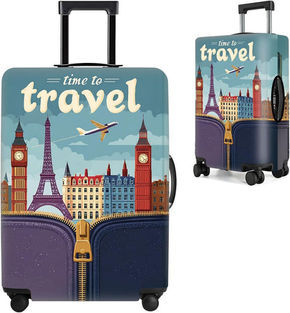 All Over Daisy Print Luggage Cover – Blue Suitcase Protector with White Floral Pattern, Washable Stretch Travel Case for 32-34 Inch Luggage,XL