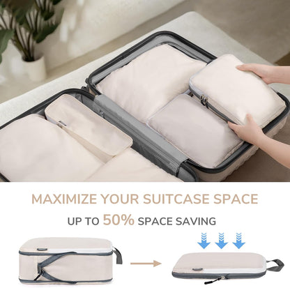 CherryNow Compression Packing Cubes, 7 Set Packing Cubes Compression, Travel Essentials, Travel Organizer for Shoes, Clothing, Grey
