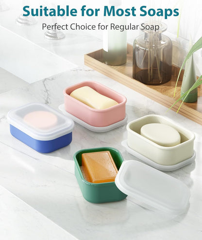 Quatish Compact Leakproof Travel Soap Case, Silicone Soap Box with Draining Layer, Enhanced Soap Container, Suitable for Camping, Gym, Bathroom, Outdoor Essentials, Green