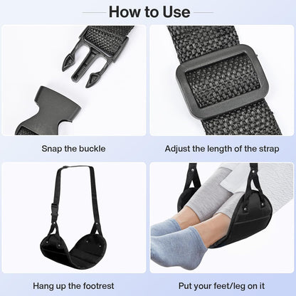Airplane Travel Foot Hammock, Adjustable Footrest for Long Flight Trip, Travel Essentials to Relax Feet, Black