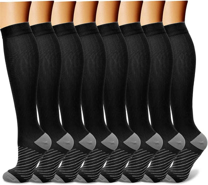 CHARMKING Compression Socks for Women & Men Circulation (8 Pairs) 15-20 mmHg Best Calf Socks Support for Athletic Cycling - Colors B