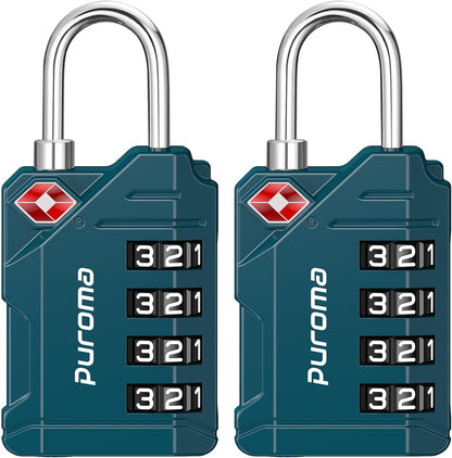 Puroma TSA Approved Luggage Locks, 2 Pack 4 Digit Resettable Travel Combination Code Lock with Zinc Alloy Body for Suitcase, Backpack, Laptop Bag, Gym Locker, Toolbox (Orange)