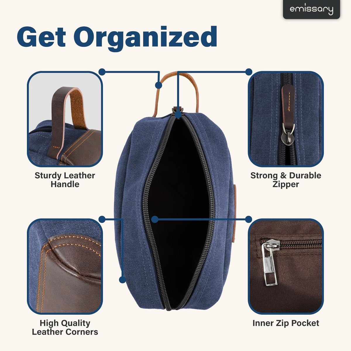 emissary Toiletry Bag for Men, Canvas Travel Toiletry Bag Men's Dopp Kit, Water-resistant Bathroom Bag Mens Shaving Kit, Travel Kit Small Bags, Shaving Bag, Toiletry Bags