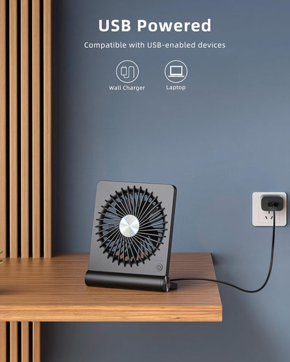 Koonie USB Desk Fan, Strong Wind Ultra Quiet Small Personal Fan with 180° Tilt Folding and 3 Speeds Adjustable, USB-C Corded Powered Mini USB Fan for Office Desktop Bedroom, NO BATTERY