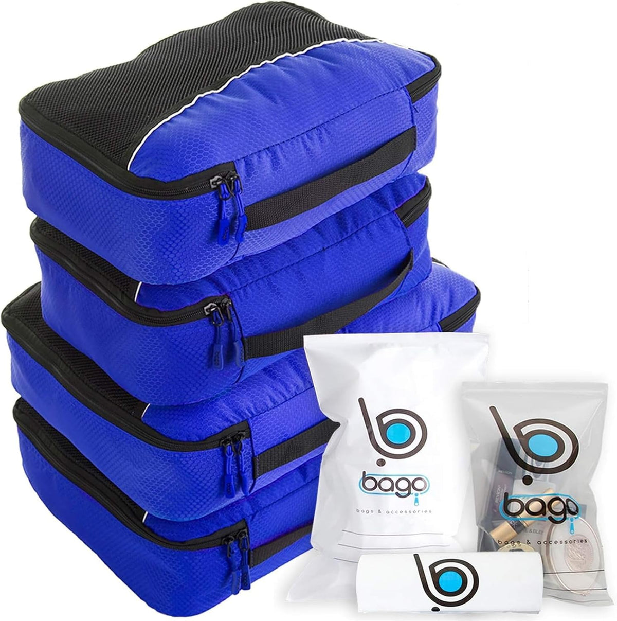bago 7 Pcs Packing Cubes for Travel - 4 Travel Packing Cubes for Suitcases with 3 ZipLock Bags - Luggage Organizer Bags to Get Maximum Storage, Save Time & Effort to Pack (Green Red PurpleYellow)