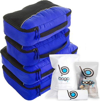 bago 7 Pcs Packing Cubes for Travel - 4 Travel Packing Cubes for Suitcases with 3 ZipLock Bags - Luggage Organizer Bags to Get Maximum Storage, Save Time & Effort to Pack (Green Red PurpleYellow)