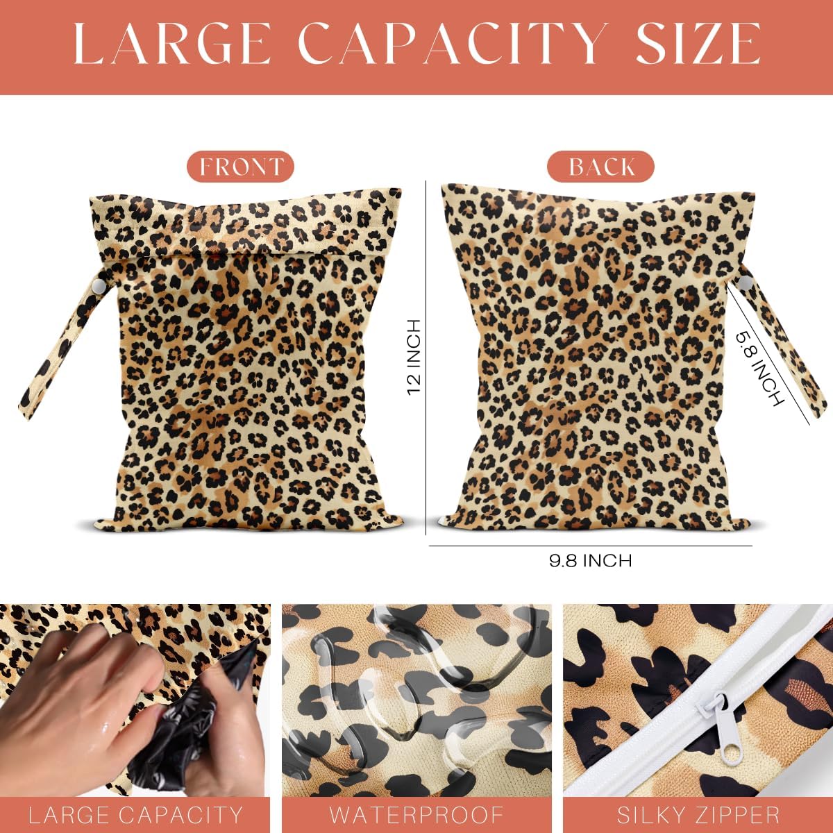 4 Pack Colorful Neon Leopard Print Wet Bag Waterproof Reusable Wet Dry Bag for Swimsuit Dirty Clothes Diaper Travel Pool Beach Yoga Gym Travel Party Birthday Christmas Toiletries Beach Essentials
