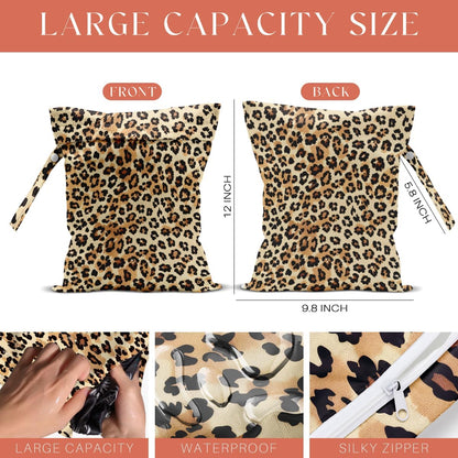 4 Pack Colorful Neon Leopard Print Wet Bag Waterproof Reusable Wet Dry Bag for Swimsuit Dirty Clothes Diaper Travel Pool Beach Yoga Gym Travel Party Birthday Christmas Toiletries Beach Essentials