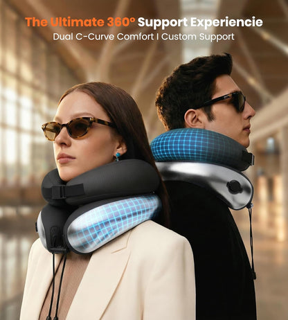 Neck Pillow for Traveling, Travel Pillows for Airplanes, Adjustable Neck Pillow Airplane Travel Essentials - 2 Layer Patented | Inflatable Air Loop & Memory Foam for 360° Ergonomic Support