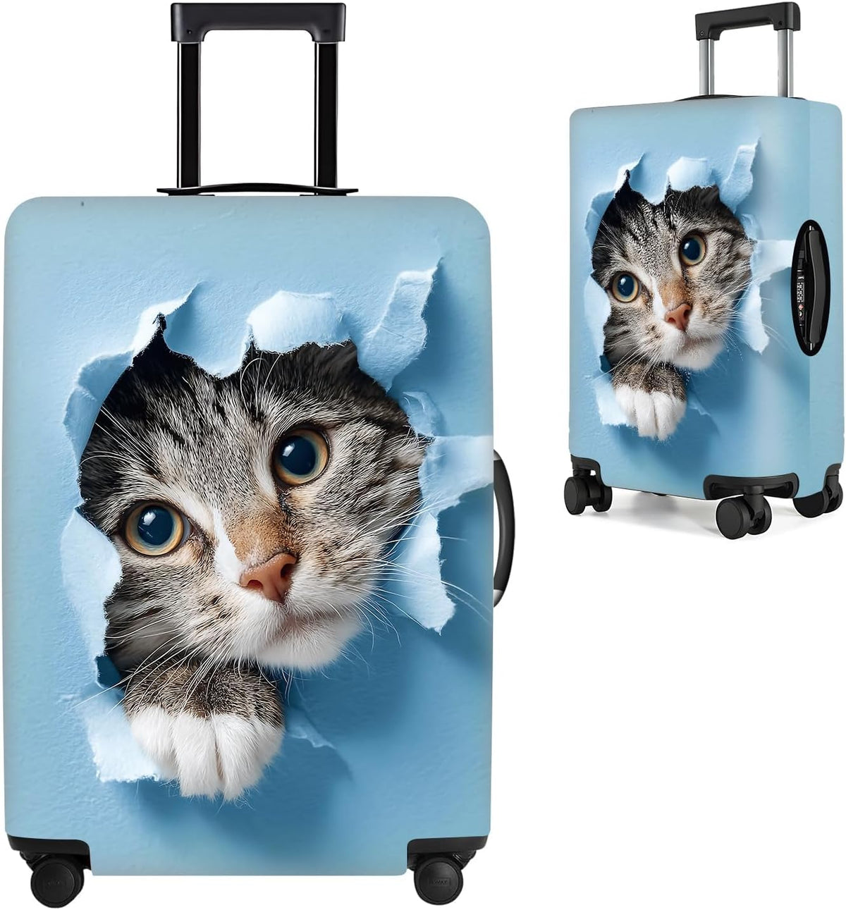 All Over Daisy Print Luggage Cover – Blue Suitcase Protector with White Floral Pattern, Washable Stretch Travel Case for 32-34 Inch Luggage,XL