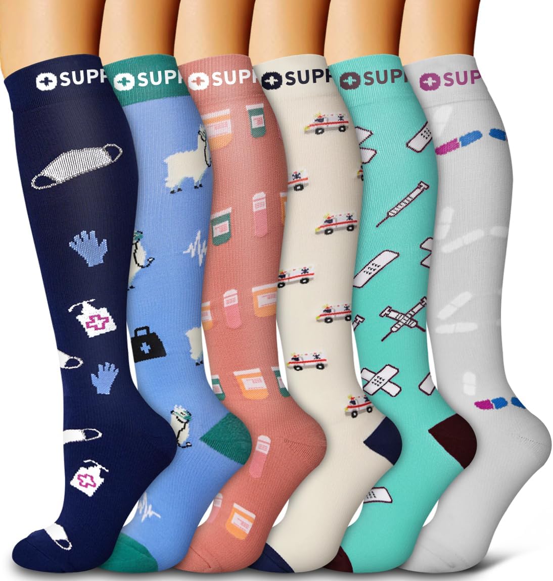 6 Pack Copper Compression Socks for Women and Men Circulation-Best Support for Medical,Running,Nursing,Athletic - Colors B