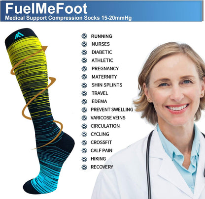 FuelMeFoot 3 Pack Copper Compression Socks - Compression Socks Women & Men Circulation - Best for Medical,Running,Athletic