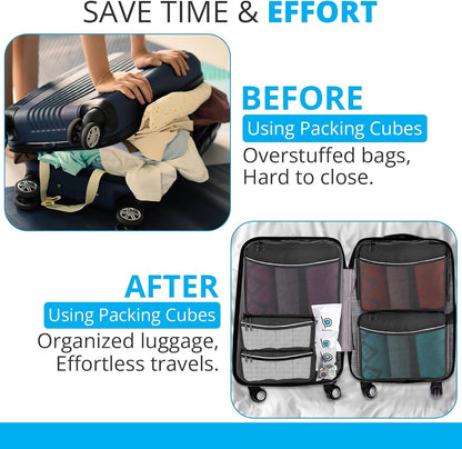 bago 7 Pcs Packing Cubes for Travel - 4 Travel Packing Cubes for Suitcases with 3 ZipLock Bags - Luggage Organizer Bags to Get Maximum Storage, Save Time & Effort to Pack (Green Red PurpleYellow)