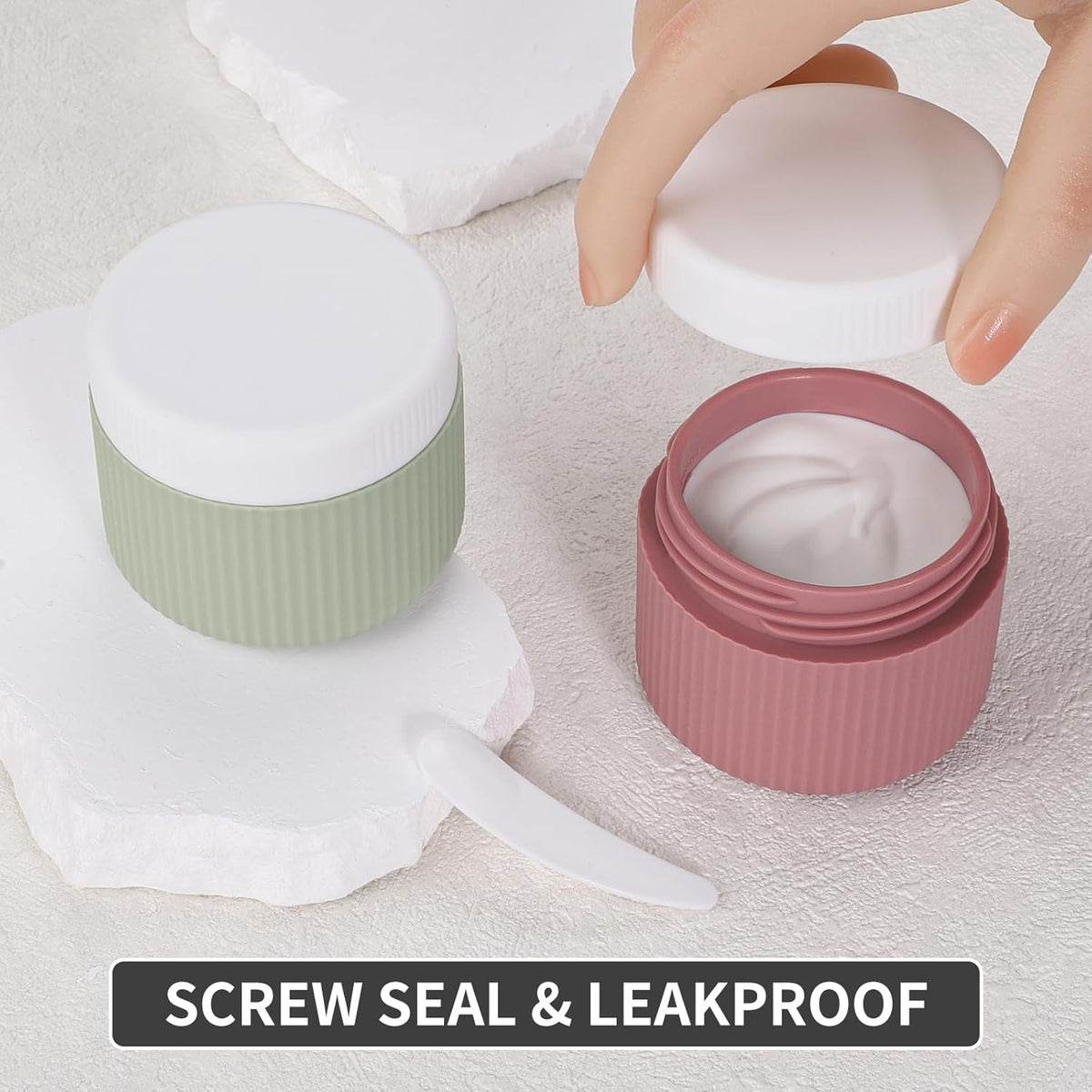 ME.FAN Travel Containers for Toiletries, TSA Approved 1.5 oz Silicone Cream Jars, Leak-proof Journey Containers, Trip Accessories with Lid for Cosmetic Face Hand 4 Pack White Lid - Morandi