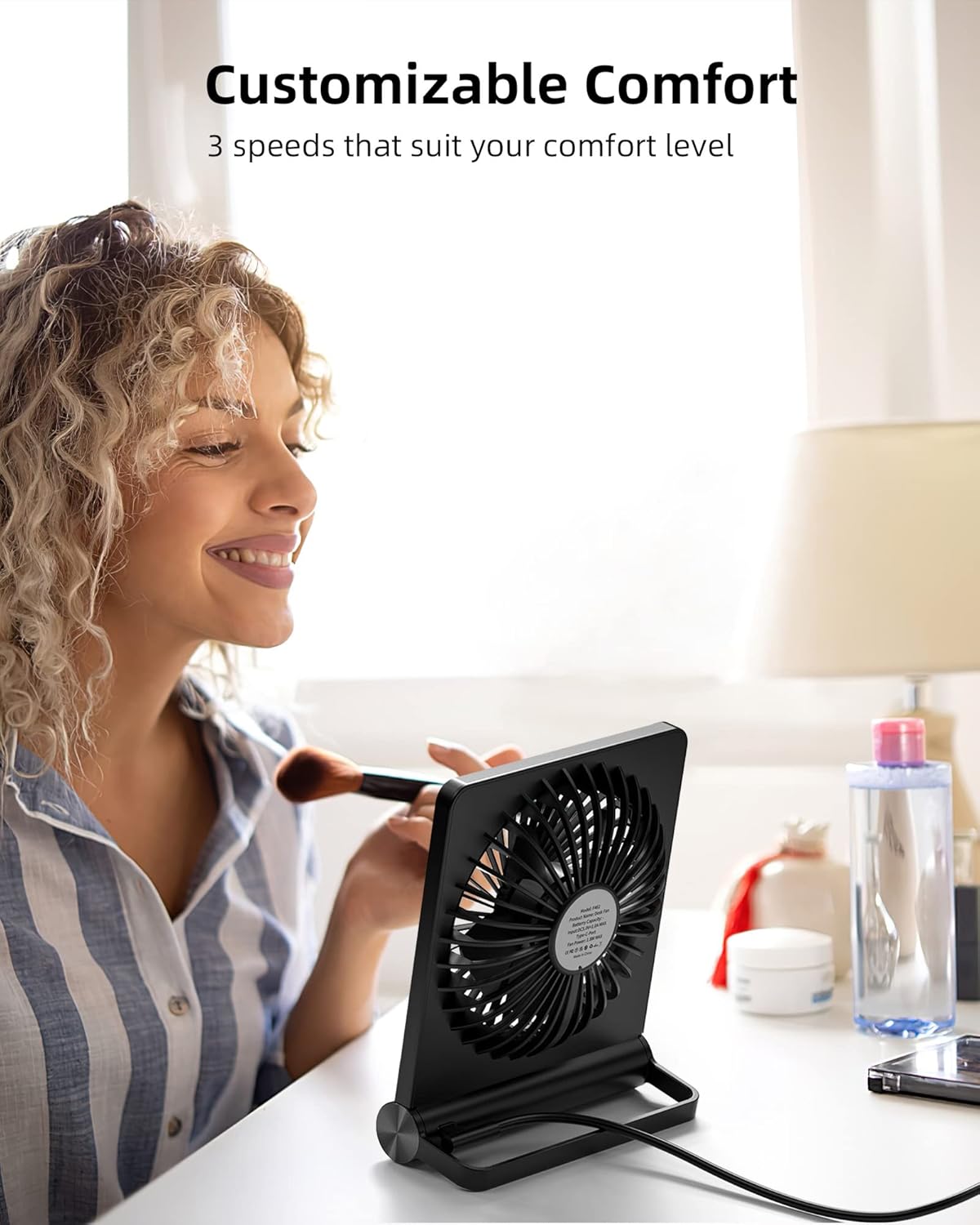Koonie USB Desk Fan, Strong Wind Ultra Quiet Small Personal Fan with 180° Tilt Folding and 3 Speeds Adjustable, USB-C Corded Powered Mini USB Fan for Office Desktop Bedroom, NO BATTERY