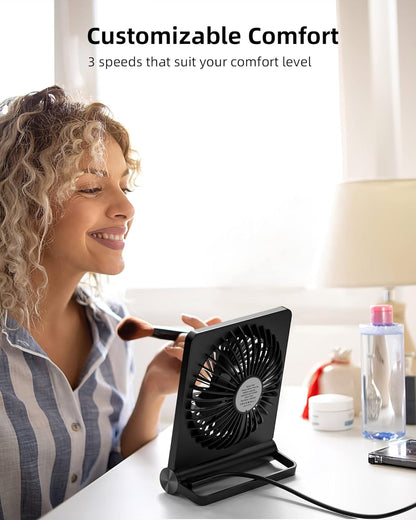 Koonie USB Desk Fan, Strong Wind Ultra Quiet Small Personal Fan with 180° Tilt Folding and 3 Speeds Adjustable, USB-C Corded Powered Mini USB Fan for Office Desktop Bedroom, NO BATTERY