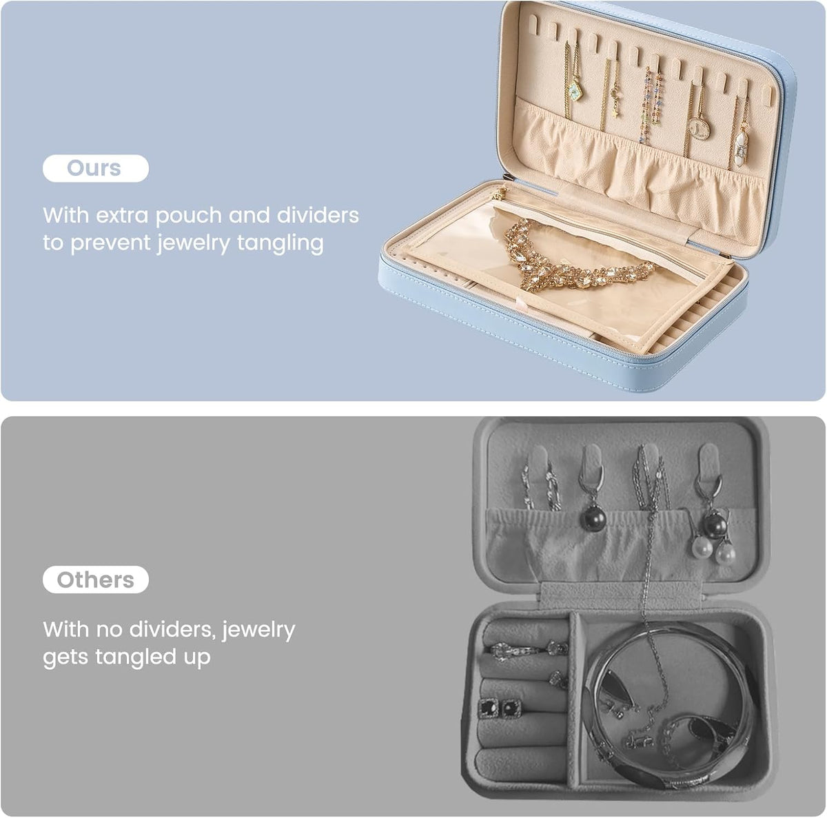 Lolalet Travel Jewelry Case for Women Girls, Travel Jewelry Organizer Box with Mirror & Clear Storage Bag, Small Portable Earring Necklace Bracelet Ring Case, Birthday Valentine Gifts -Medium, White
