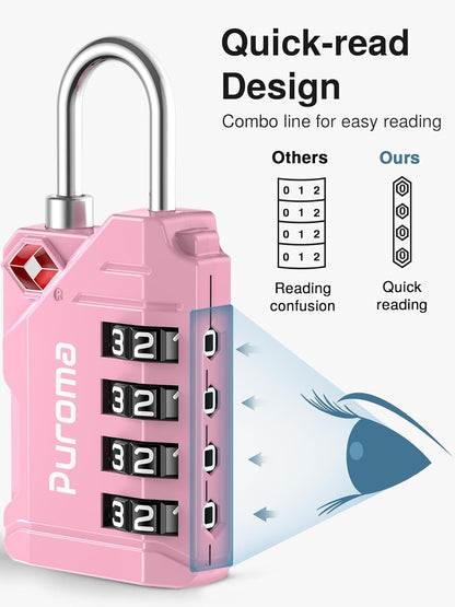 Puroma TSA Approved Luggage Locks, 2 Pack 4 Digit Resettable Travel Combination Code Lock with Zinc Alloy Body for Suitcase, Backpack, Laptop Bag, Gym Locker, Toolbox (Orange)