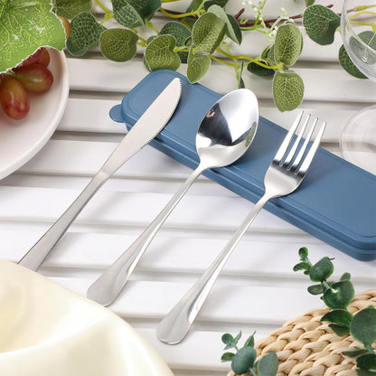 Yinkin 4 Pack Portable Travel Utensils Set with Case Reusable Stainless Steel Silverware Flatware Camping Cutlery Include Fork Spoon Knife for Work School Dishwasher Safe(White, Green, Red, Black)