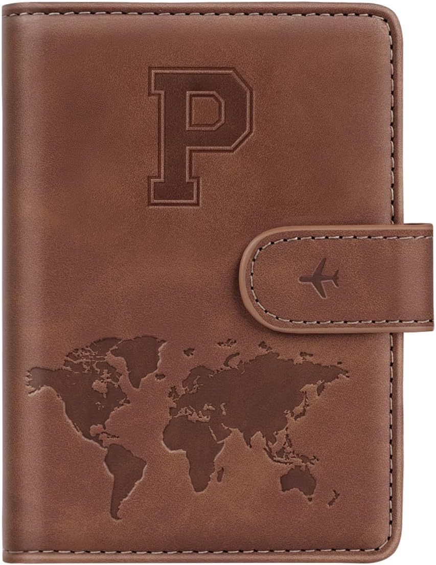 Passport Holder Cover Initail Letter A-Z Travel Wallet 3D Embossed Design RFID Blocking Card Holder Personalized Gift Passport Cover Wallet, Passport Book Holders for Women and Girls, Pink-A