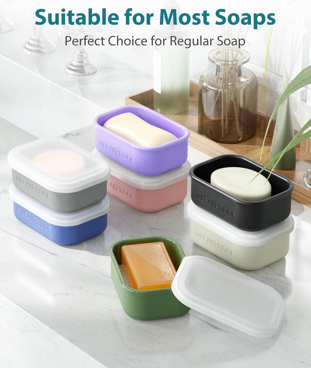 Quatish Compact Leakproof Travel Soap Case, Silicone Soap Box with Draining Layer, Enhanced Soap Container, Suitable for Camping, Gym, Bathroom, Outdoor Essentials, Green
