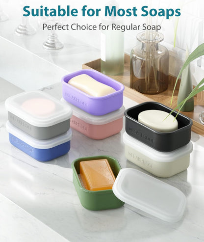 Quatish Compact Leakproof Travel Soap Case, Silicone Soap Box with Draining Layer, Enhanced Soap Container, Suitable for Camping, Gym, Bathroom, Outdoor Essentials, Green