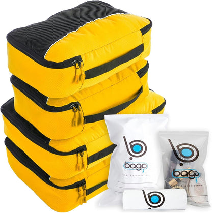 bago 7 Pcs Packing Cubes for Travel - 4 Travel Packing Cubes for Suitcases with 3 ZipLock Bags - Luggage Organizer Bags to Get Maximum Storage, Save Time & Effort to Pack (Green Red PurpleYellow)