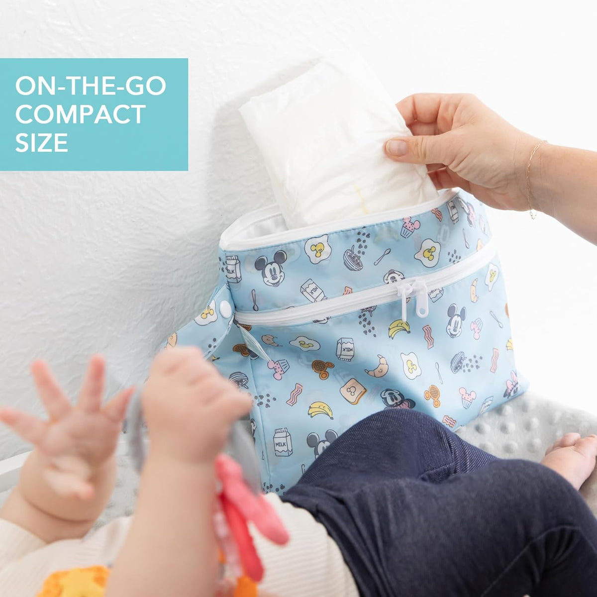 Bumkins Waterproof Wet Bag for Baby, Travel, Swim Suit, Cloth Diapers, Pump Parts, Pool, Beach, Gym Clothes, Toiletry, Hook to Stroller, Daycare, Zipper Reusable Wetdry Packing Pouch, Jungle