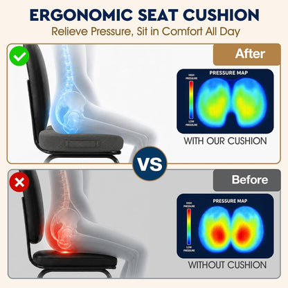 TushGuard Seat Cushion, Memory Foam Office Chair Cushion - Grey, Large