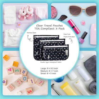 HIONXMGA TSA Approved Toiletry Bag, Set of 3 Clear Travel Toiletry Bag Quart Size Zipper Travel Pouch, Waterproof Makeup Cosmetic Bag for Women Men Kids Toiletries Carry on, Cacti A
