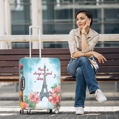 All Over Daisy Print Luggage Cover – Blue Suitcase Protector with White Floral Pattern, Washable Stretch Travel Case for 32-34 Inch Luggage,XL