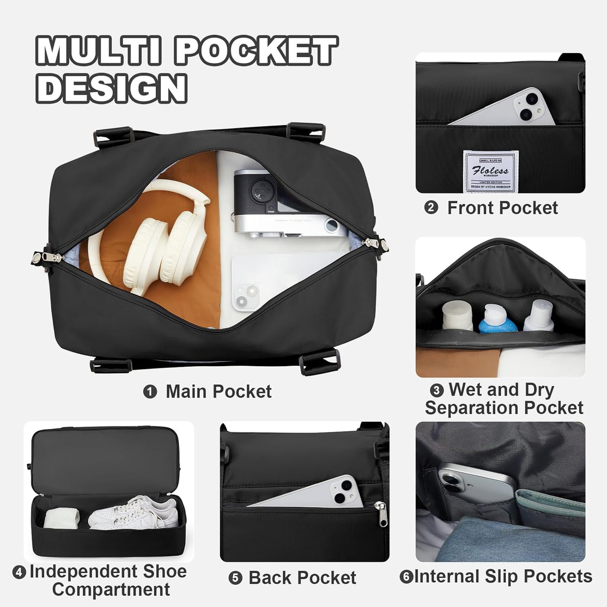 Travel Duffel Bag, Sports Tote Gym Bag, Shoulder Weekender Overnight Bag for Women - Colors A