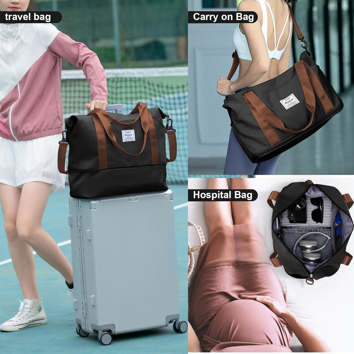 Travel Duffel Bag, Sports Tote Gym Bag, Shoulder Weekender Overnight Bag for Women - Colors B