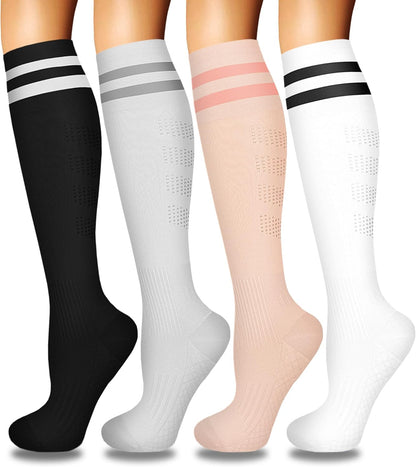 4 Pairs Compression Socks for Women Circulation-Best Support for Nurses,Running,Athletic,Travel