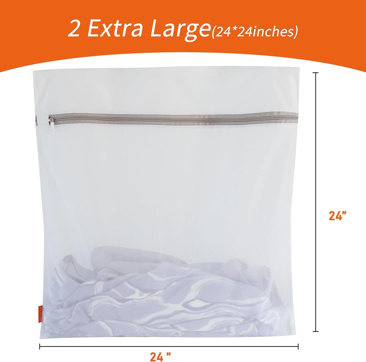 Polecasa Heavy Duty Mesh Laundry Bags for Delicates – 2 Pack with Sturdy Zipper for Lingerie, Coats, Baby Clothes, Underwear – Washing Machine & Dry Safter 24 x 24 Inches (2 XX-Large)