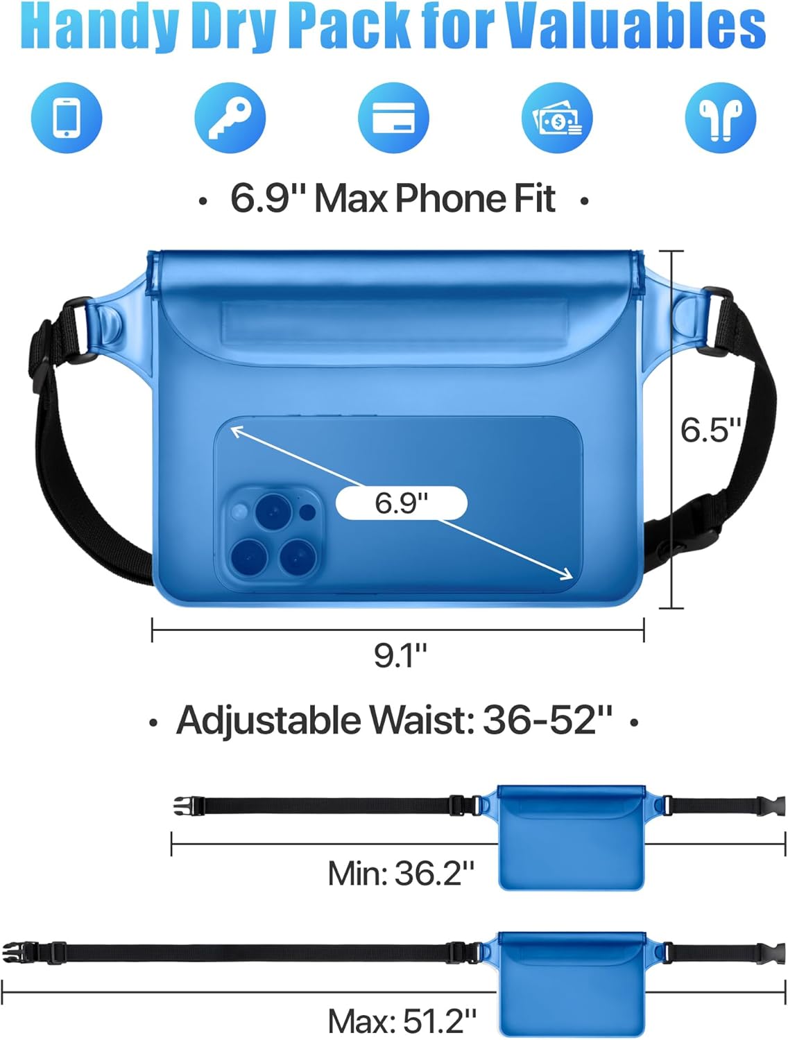 F-color Waterproof Fanny Pack - Cruise Essentials 2026 - Waterproof Pouch with Adjustable Waist Strap, Triple Zipper Roll-Top Dry Bag for Phone, Keep Passport Valuables Dry for Beach Kayaking Boating