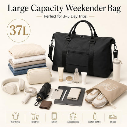 Travel Duffle Bag, Weekender Travel Bag Men Small Gym Bag for Women, Hospital Bag for Labor and Delivery, Overnight Bag Luggage Bag with Trolley Sleeve, Airplane Travel Essentials for Flying(Black)