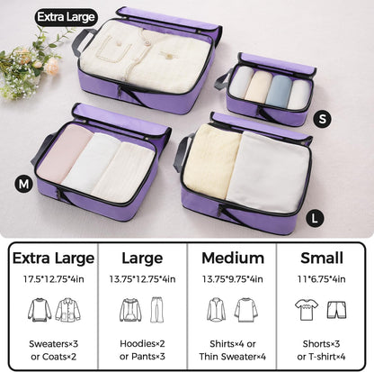 BAGAIL 4 Set/6 Set/8 Set Compression Packing Cubes Travel Accessories Expandable Packing Organizers (Cloth Pattern, 4-Black) - Colors A