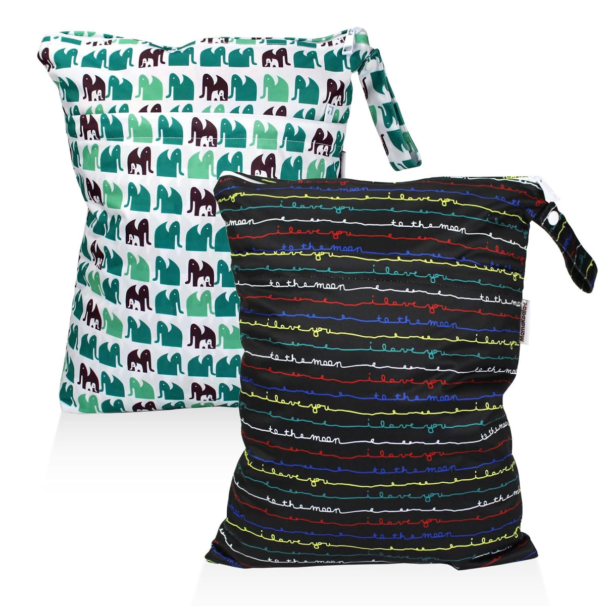 Mama Koala Waterproof Wet Dry Bags for Baby Items, Cloth Diapers, Swimsuits, Travel, Gym Clothes, Beach, Pump Parts, Toiletries, Two Zippered Pockets, 2 Pack (W017)