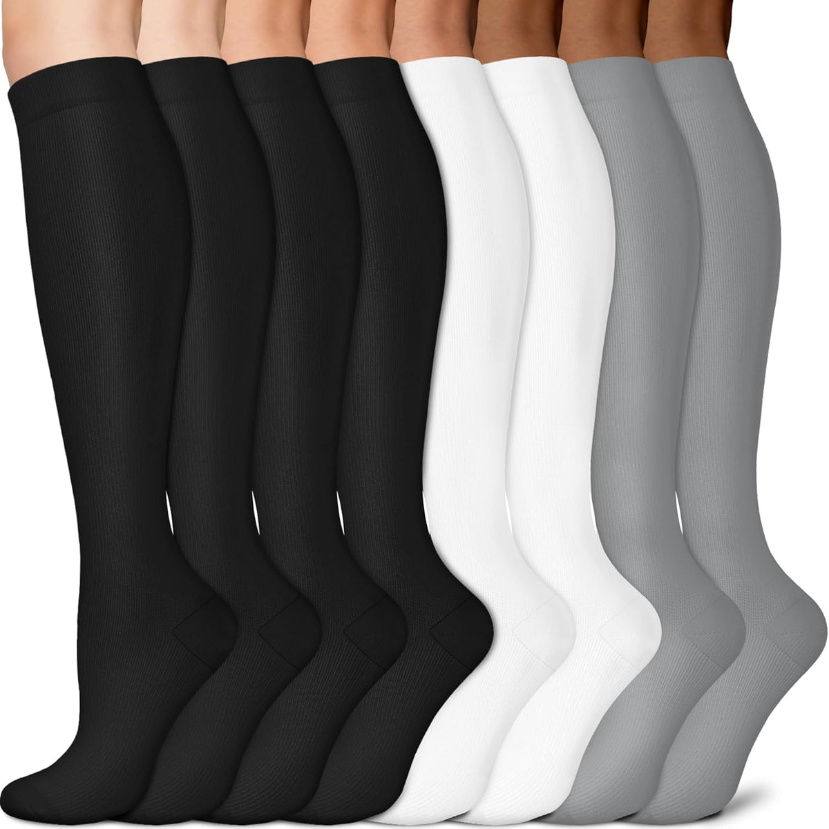 Sooverki Copper Compression Socks for Men & Women 8 Pack 15-20mmHg - Knee High Stockings Best Support for Running Athletic