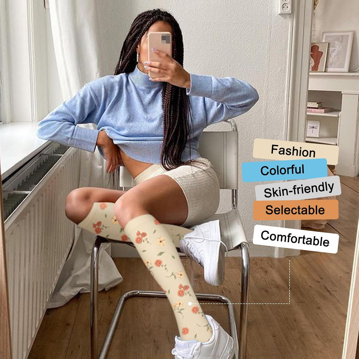 4 Pairs Compression Socks for Women Circulation-Best Support for Nurses,Running,Athletic,Travel