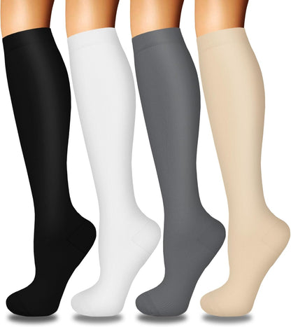 4 Pairs Compression Socks for Women Circulation-Best Support for Nurses,Running,Athletic,Travel