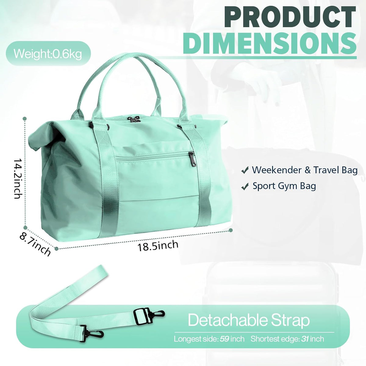 Travel Duffle Bag, Weekender Travel Bag Men Small Gym Bag for Women, Hospital Bag for Labor and Delivery, Overnight Bag Luggage Bag with Trolley Sleeve, Airplane Travel Essentials for Flying(Black)