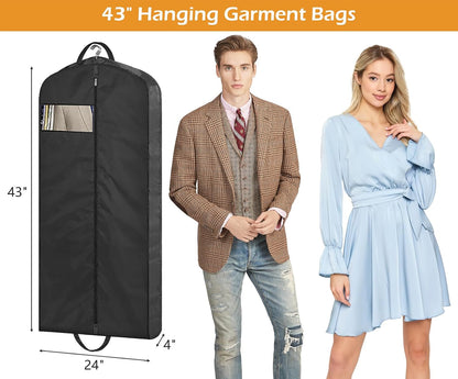 MISSLO 65" Long Garment Bags for Travel Dress Bags for Hanging Clothes 2 Packs Wedding Dress Cover Waterproof Clothes Protector for Closet Storage for Gowns, Tuxedos, Coats, Black