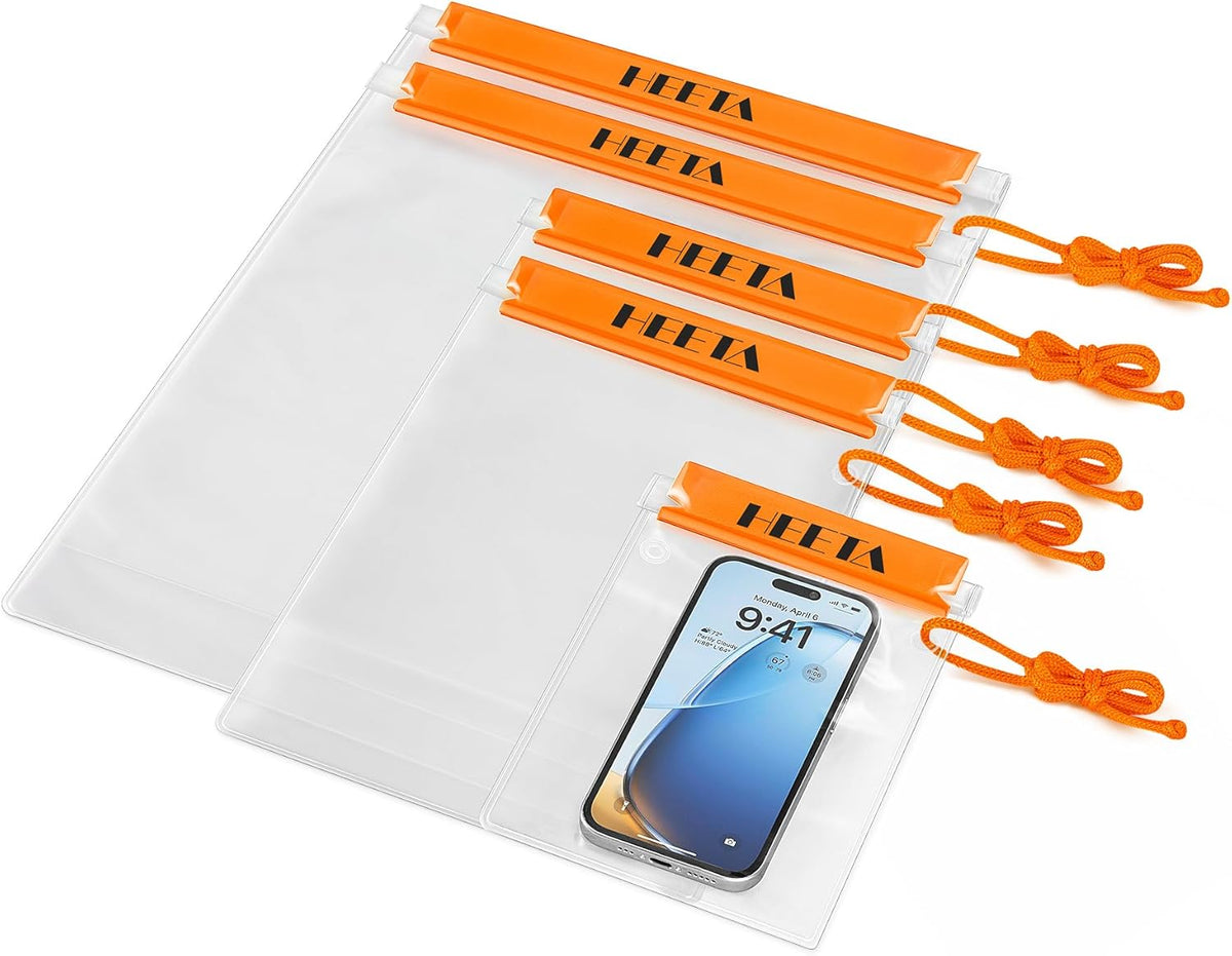 HEETA 5-Pack Clear Waterproof Dry Bag Pouch, Water Tight Cases Dry Bags Document Holder for Camera Mobile Phone Maps, Kayaking Boating