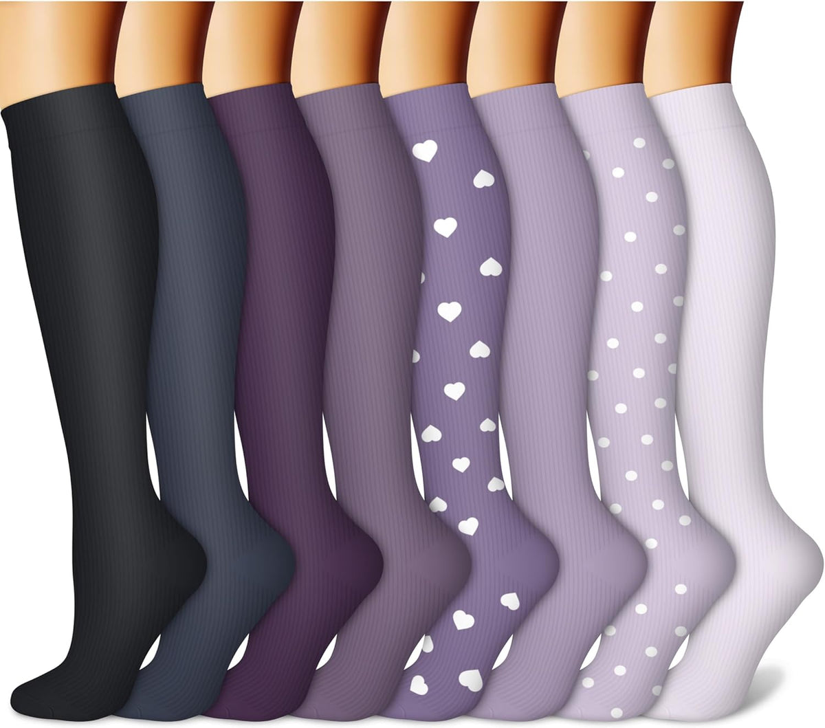 CHARMKING Compression Socks for Women & Men Circulation (8 Pairs) 15-20 mmHg Best Calf Socks Support for Athletic Cycling - Colors A