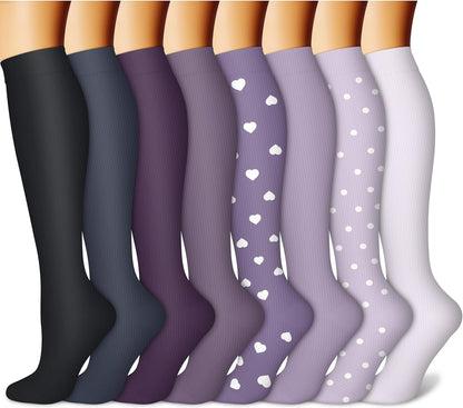 CHARMKING Compression Socks for Women & Men Circulation (8 Pairs) 15-20 mmHg Best Calf Socks Support for Athletic Cycling - Colors A